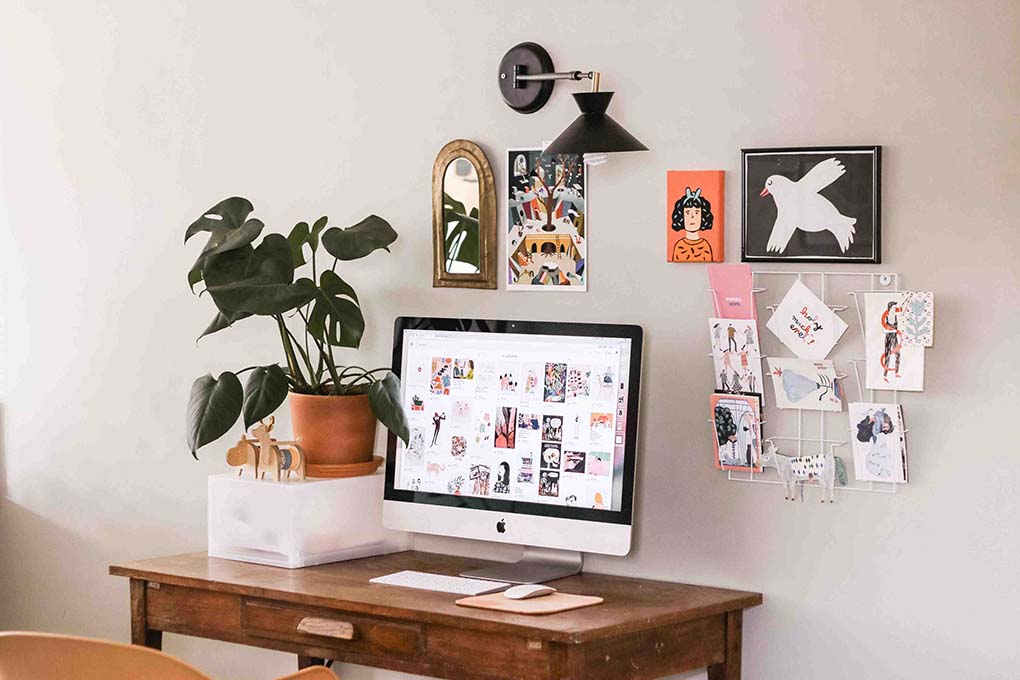 colourful desk layout